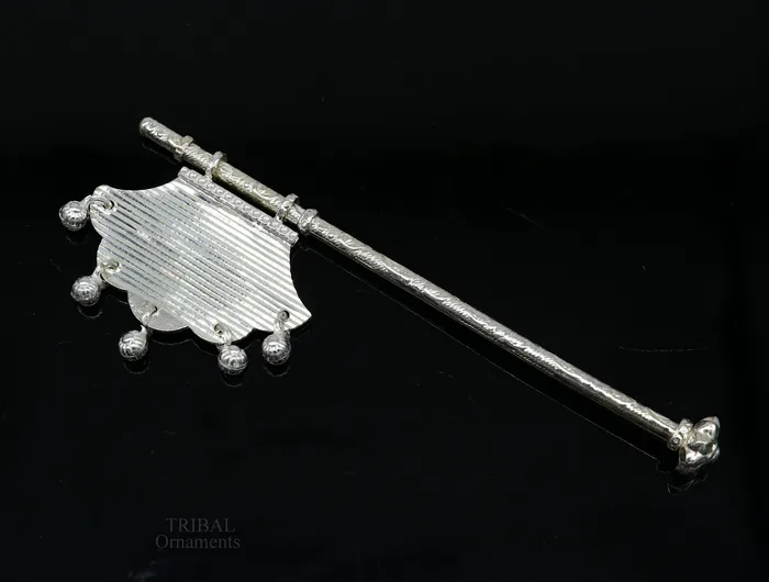 TRIBAL ORNAMENTS Earrings Solid silver pankhi vintage design small fan or pankhi for god puja best gifting to laddu gopala krishna silver hand driven fan su686