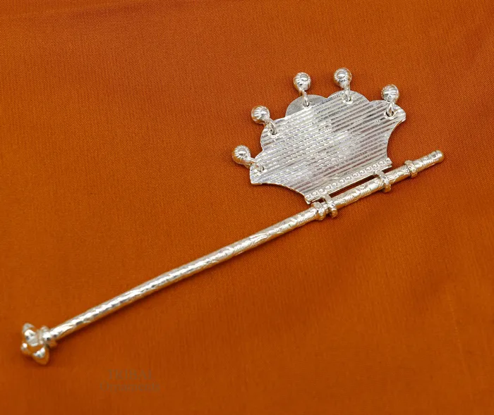 TRIBAL ORNAMENTS Earrings Solid silver pankhi vintage design small fan or pankhi for god puja best gifting to laddu gopala krishna silver hand driven fan su686