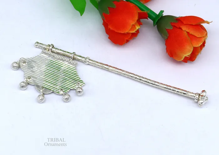 TRIBAL ORNAMENTS Earrings Solid silver pankhi vintage design small fan or pankhi for god puja best gifting to laddu gopala krishna silver hand driven fan su686