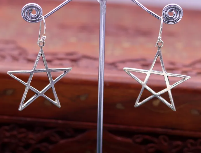 TRIBAL ORNAMENTS Earrings Vintage design handmade star shape 925 sterling silver gorgeous hoops bali Earring womens stylish modern jewelry s599