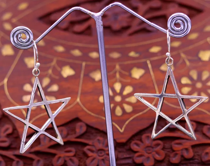 TRIBAL ORNAMENTS Earrings Vintage design handmade star shape 925 sterling silver gorgeous hoops bali Earring womens stylish modern jewelry s599