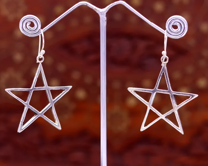 TRIBAL ORNAMENTS Earrings Vintage design handmade star shape 925 sterling silver gorgeous hoops bali Earring womens stylish modern jewelry s599