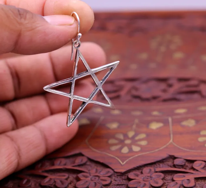 TRIBAL ORNAMENTS Earrings Vintage design handmade star shape 925 sterling silver gorgeous hoops bali Earring womens stylish modern jewelry s599