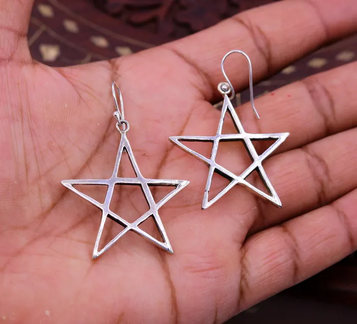 TRIBAL ORNAMENTS Earrings Vintage design handmade star shape 925 sterling silver gorgeous hoops bali Earring womens stylish modern jewelry s599