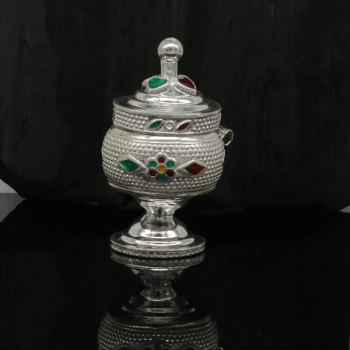 TRIBAL ORNAMENTS Exclusive gifting trinket box sindur kumkum box brides eye kajal box 925 sterling silver handmade gifting article silver jewelry stb123 Necklaces