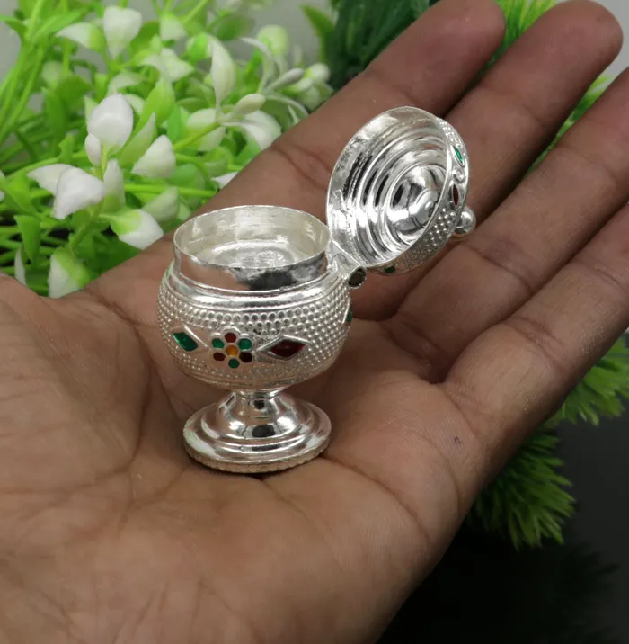 TRIBAL ORNAMENTS Exclusive gifting trinket box sindur kumkum box brides eye kajal box 925 sterling silver handmade gifting article silver jewelry stb123 Necklaces