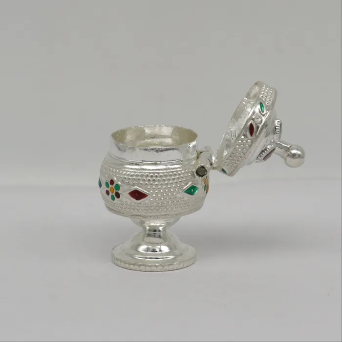 TRIBAL ORNAMENTS Exclusive gifting trinket box sindur kumkum box brides eye kajal box 925 sterling silver handmade gifting article silver jewelry stb123 Necklaces