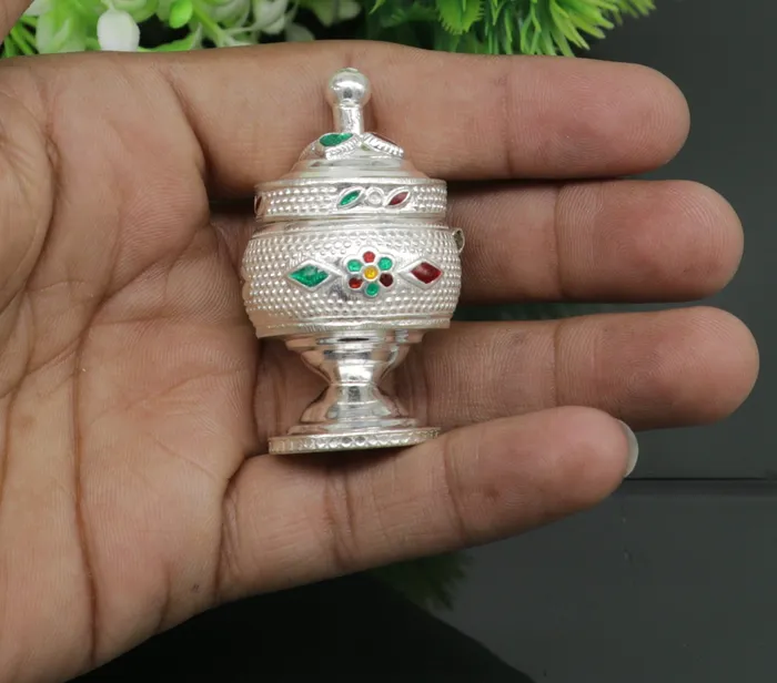 TRIBAL ORNAMENTS Exclusive gifting trinket box sindur kumkum box brides eye kajal box 925 sterling silver handmade gifting article silver jewelry stb123 Necklaces