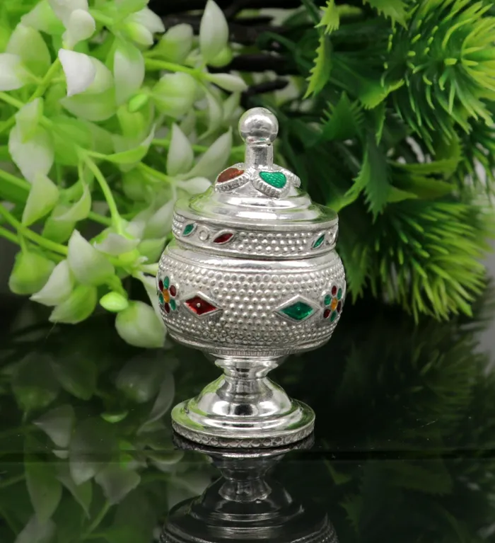 TRIBAL ORNAMENTS Exclusive gifting trinket box sindur kumkum box brides eye kajal box 925 sterling silver handmade gifting article silver jewelry stb123 Necklaces