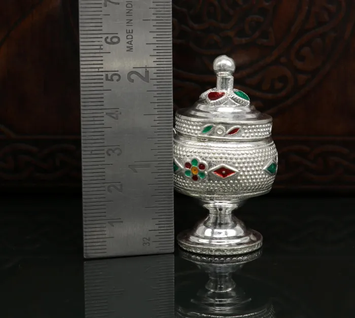 TRIBAL ORNAMENTS Exclusive gifting trinket box sindur kumkum box brides eye kajal box 925 sterling silver handmade gifting article silver jewelry stb123 Necklaces