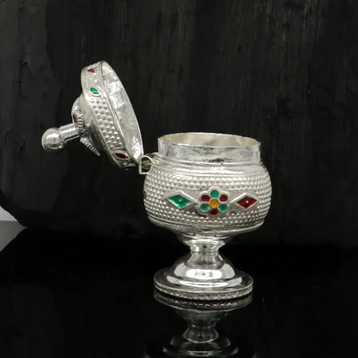 TRIBAL ORNAMENTS Exclusive gifting trinket box sindur kumkum box brides eye kajal box 925 sterling silver handmade gifting article silver jewelry stb123 Necklaces