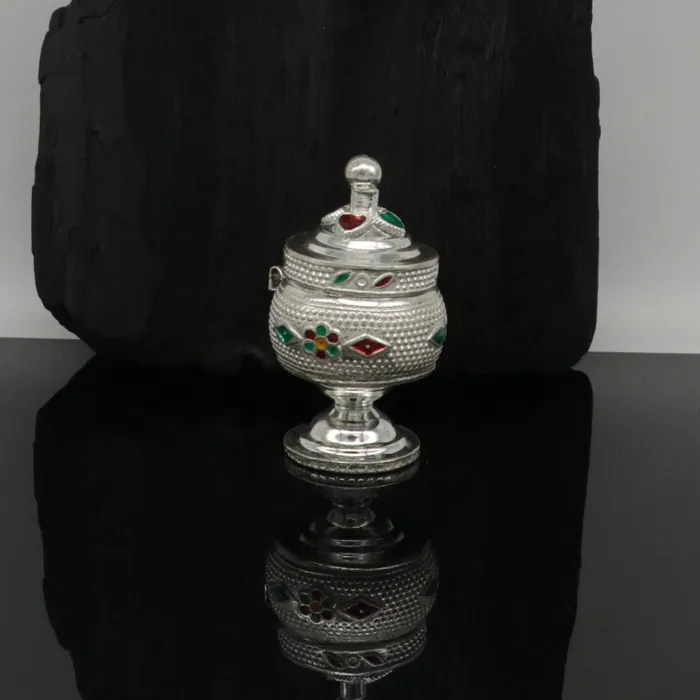 TRIBAL ORNAMENTS Exclusive gifting trinket box sindur kumkum box brides eye kajal box 925 sterling silver handmade gifting article silver jewelry stb123 Necklaces