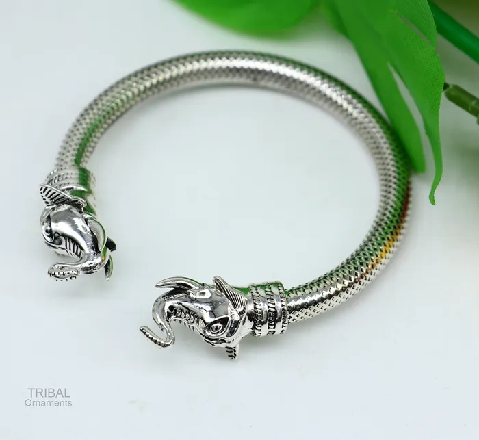 TRIBAL ORNAMENTS Indian ethnic style handmade 925 sterling silver bangle bracelet kada amazing stylish elephant face bangle gifting for unisex nsk404 Bracelets