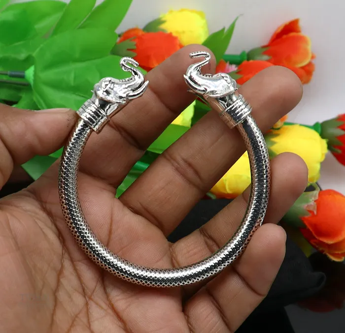 TRIBAL ORNAMENTS Indian ethnic style handmade 925 sterling silver bangle bracelet kada amazing stylish elephant face bangle gifting for unisex nsk404 Bracelets
