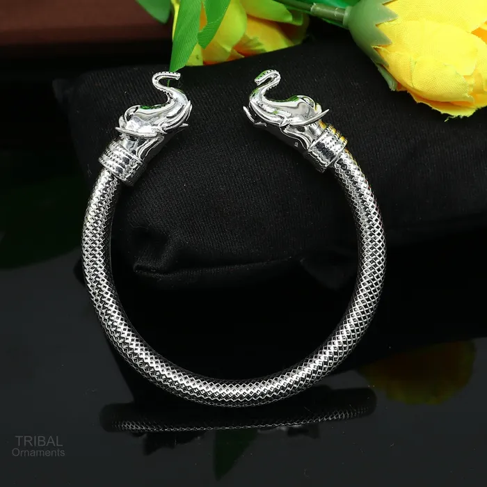 TRIBAL ORNAMENTS Indian ethnic style handmade 925 sterling silver bangle bracelet kada amazing stylish elephant face bangle gifting for unisex nsk404 Bracelets