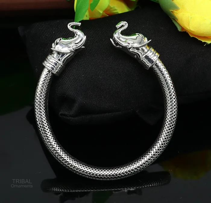 TRIBAL ORNAMENTS Indian ethnic style handmade 925 sterling silver bangle bracelet kada amazing stylish elephant face bangle gifting for unisex nsk404 Bracelets