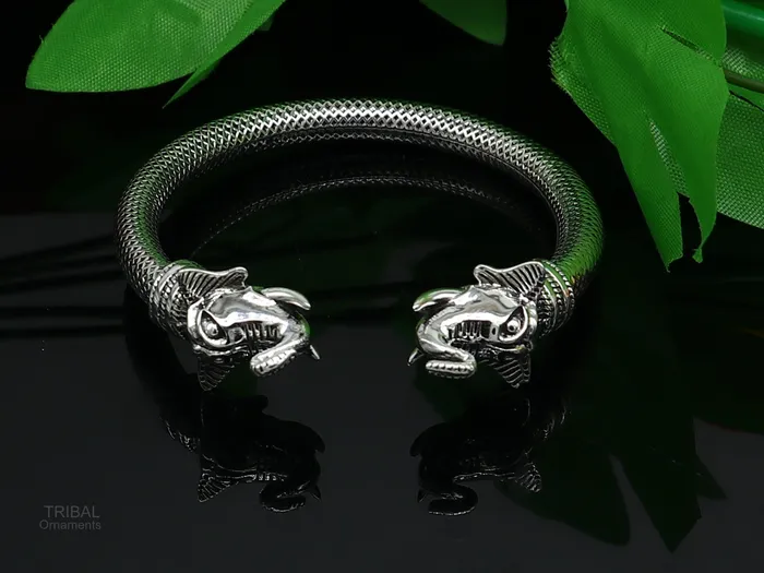 TRIBAL ORNAMENTS Indian ethnic style handmade 925 sterling silver bangle bracelet kada amazing stylish elephant face bangle gifting for unisex nsk404 Bracelets