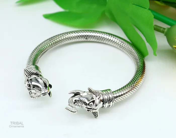 TRIBAL ORNAMENTS Indian ethnic style handmade 925 sterling silver bangle bracelet kada amazing stylish elephant face bangle gifting for unisex nsk404 Bracelets