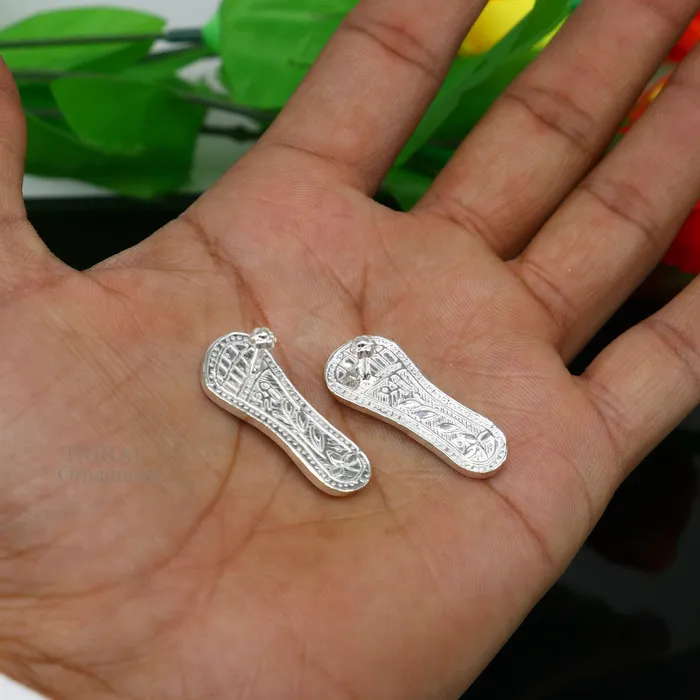 TRIBAL ORNAMENTS Necklaces 12 sterling silver handmade Charan paduka or slippers for idol Krishna laddu gopala little krishna or Vshnu Narayana puja art su694