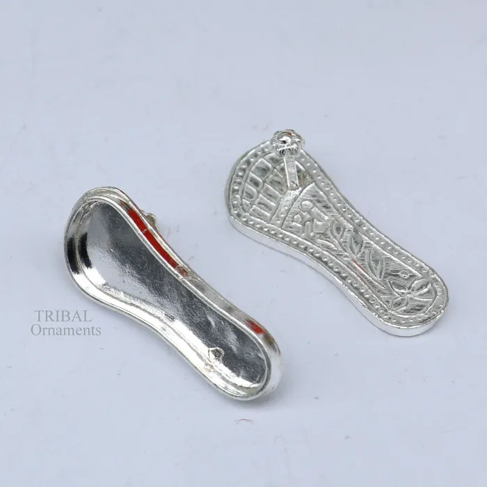 TRIBAL ORNAMENTS Necklaces 12 sterling silver handmade Charan paduka or slippers for idol Krishna laddu gopala little krishna or Vshnu Narayana puja art su694