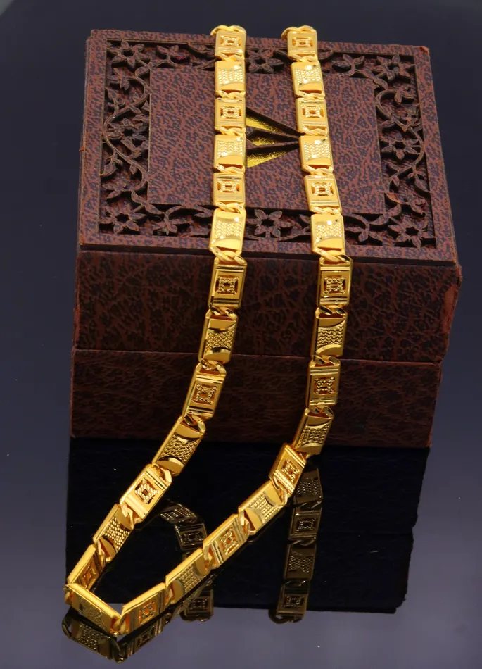 TRIBAL ORNAMENTS Necklaces 22 inch long 22kt yellow gold handmade navabi nawabi chain necklace gorgeous diamond cut design india jewelry for gifting