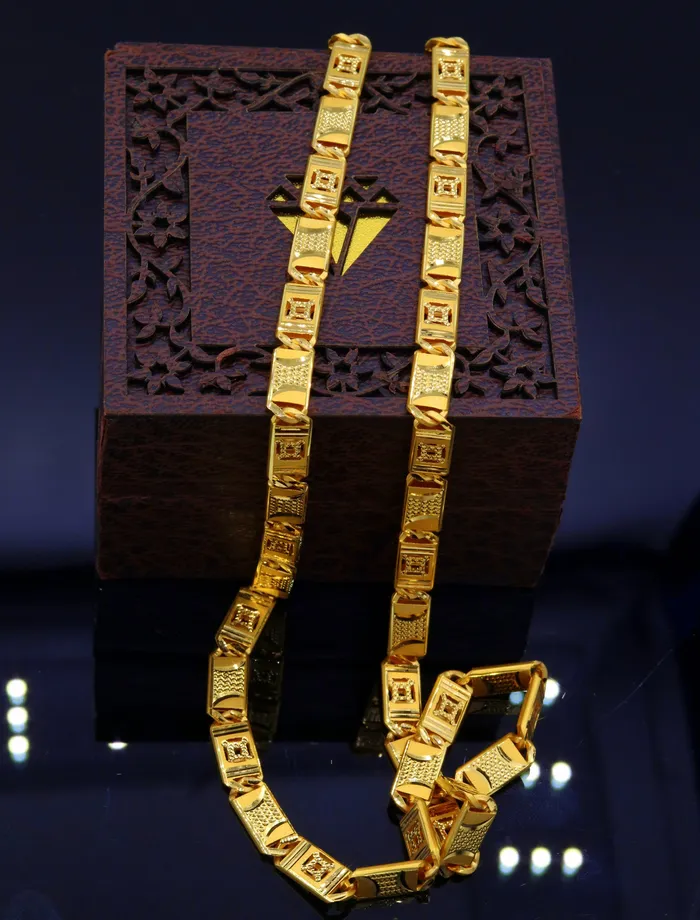TRIBAL ORNAMENTS Necklaces 22 inch long 22kt yellow gold handmade navabi nawabi chain necklace gorgeous diamond cut design india jewelry for gifting