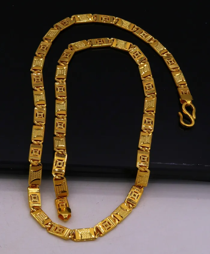 TRIBAL ORNAMENTS Necklaces 22 inch long 22kt yellow gold handmade navabi nawabi chain necklace gorgeous diamond cut design india jewelry for gifting