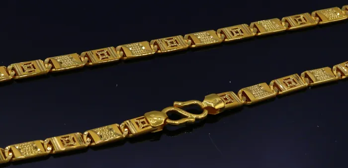 TRIBAL ORNAMENTS Necklaces 22 inch long 22kt yellow gold handmade navabi nawabi chain necklace gorgeous diamond cut design india jewelry for gifting