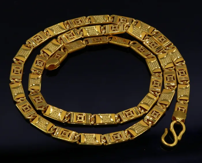 TRIBAL ORNAMENTS Necklaces 22 inch long 22kt yellow gold handmade navabi nawabi chain necklace gorgeous diamond cut design india jewelry for gifting