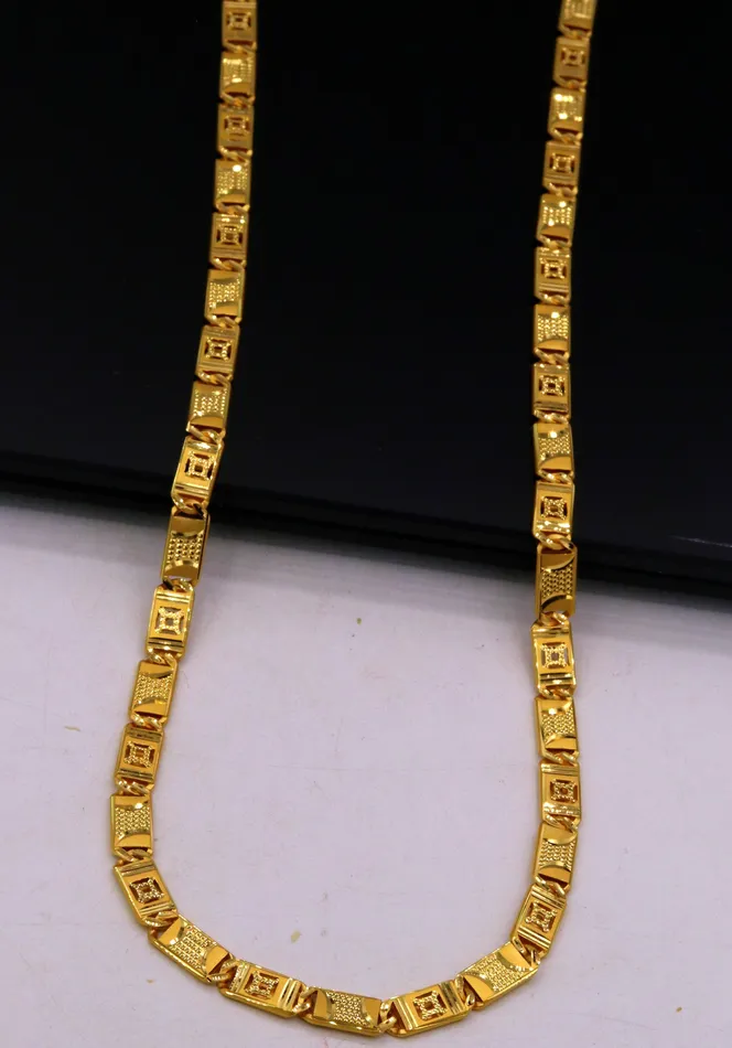 TRIBAL ORNAMENTS Necklaces 22 inch long 22kt yellow gold handmade navabi nawabi chain necklace gorgeous diamond cut design india jewelry for gifting