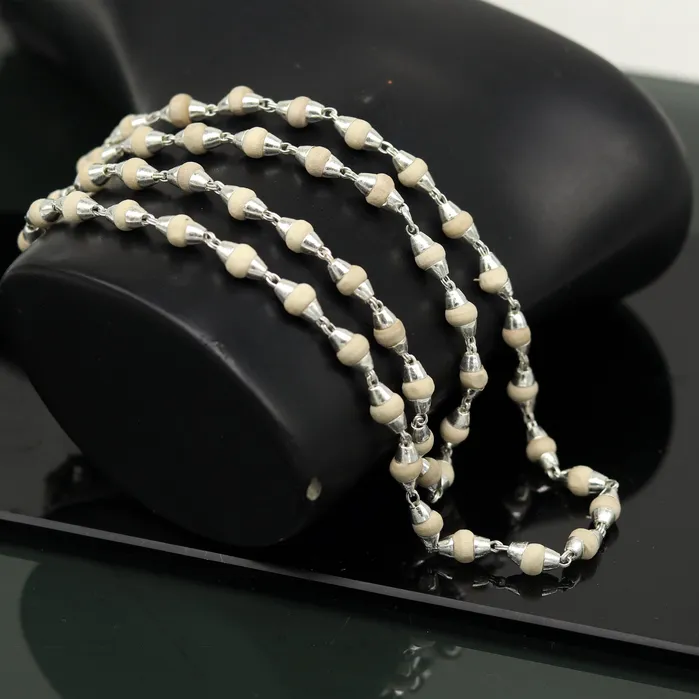 TRIBAL ORNAMENTS Necklaces 24 Sterling silver handmade wooden beads basil rosary 54 beads silver chain necklace unisex jewelry tulsi mala customized necklace ch80 TRIBAL ORNAMENTS Necklaces 24 Sterling silver handmade wooden beads basil rosary 54 beads silver chain necklace unisex jewelry tulsi mala customized necklace ch80