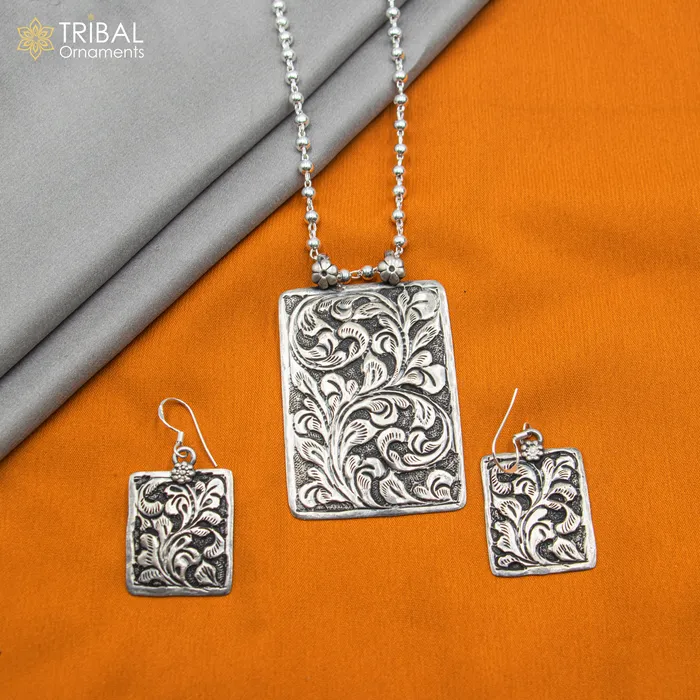 TRIBAL ORNAMENTS Necklaces 30 925 sterling silver handmade beaded chain with chitai design long necklace traditional cultural functional pendant necklace jewelry Set715 TRIBAL ORNAMENTS Necklaces 30 925 sterling silver handmade beaded chain with chitai design long necklace traditional cultural functional pendant necklace jewelry Set715