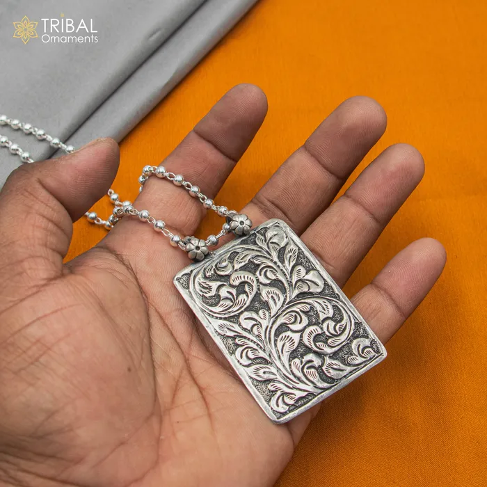 TRIBAL ORNAMENTS Necklaces 30 925 sterling silver handmade beaded chain with chitai design long necklace traditional cultural functional pendant necklace jewelry Set715
