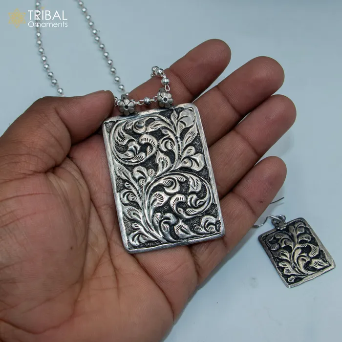 TRIBAL ORNAMENTS Necklaces 30 925 sterling silver handmade beaded chain with chitai design long necklace traditional cultural functional pendant necklace jewelry Set715