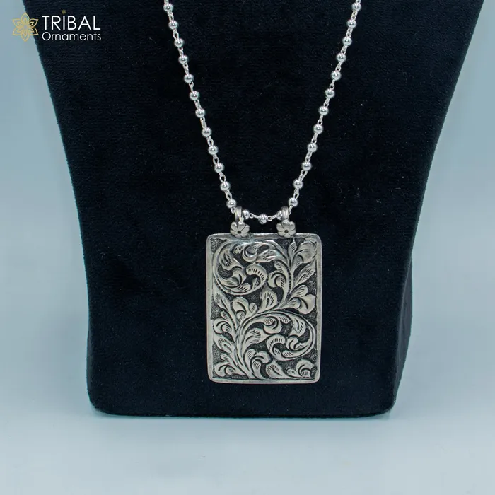 TRIBAL ORNAMENTS Necklaces 30 925 sterling silver handmade beaded chain with chitai design long necklace traditional cultural functional pendant necklace jewelry Set715