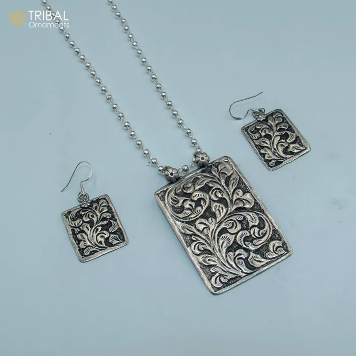 TRIBAL ORNAMENTS Necklaces 30 925 sterling silver handmade beaded chain with chitai design long necklace traditional cultural functional pendant necklace jewelry Set715