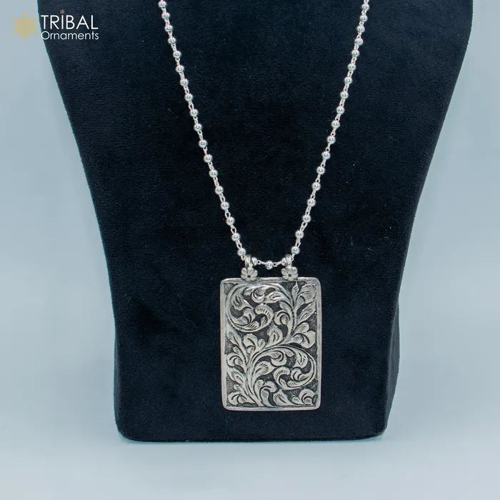 TRIBAL ORNAMENTS Necklaces 30 925 sterling silver handmade beaded chain with chitai design long necklace traditional cultural functional pendant necklace jewelry Set715
