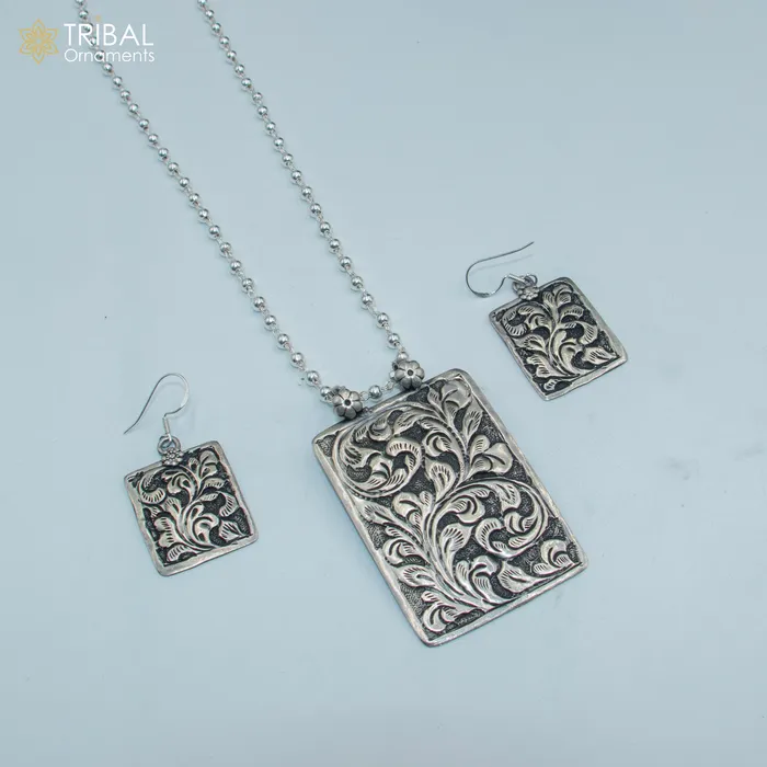 TRIBAL ORNAMENTS Necklaces 30 925 sterling silver handmade beaded chain with chitai design long necklace traditional cultural functional pendant necklace jewelry Set715