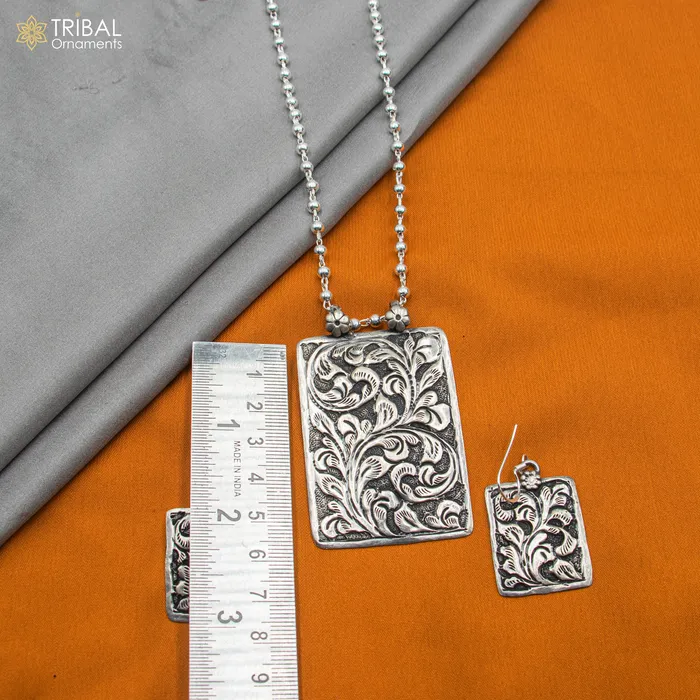 TRIBAL ORNAMENTS Necklaces 30 925 sterling silver handmade beaded chain with chitai design long necklace traditional cultural functional pendant necklace jewelry Set715