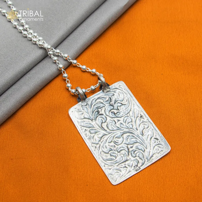 TRIBAL ORNAMENTS Necklaces 30 925 sterling silver handmade beaded chain with chitai design long necklace traditional cultural functional pendant necklace jewelry Set715