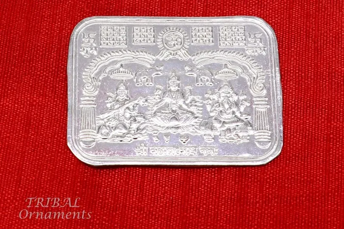 TRIBAL ORNAMENTS Necklaces 5 x 4 cm 925 sterling silver handmade Shree lakshmi frame Ganesha and Sarashwati silver holy divine article for wealth and prosperity su846