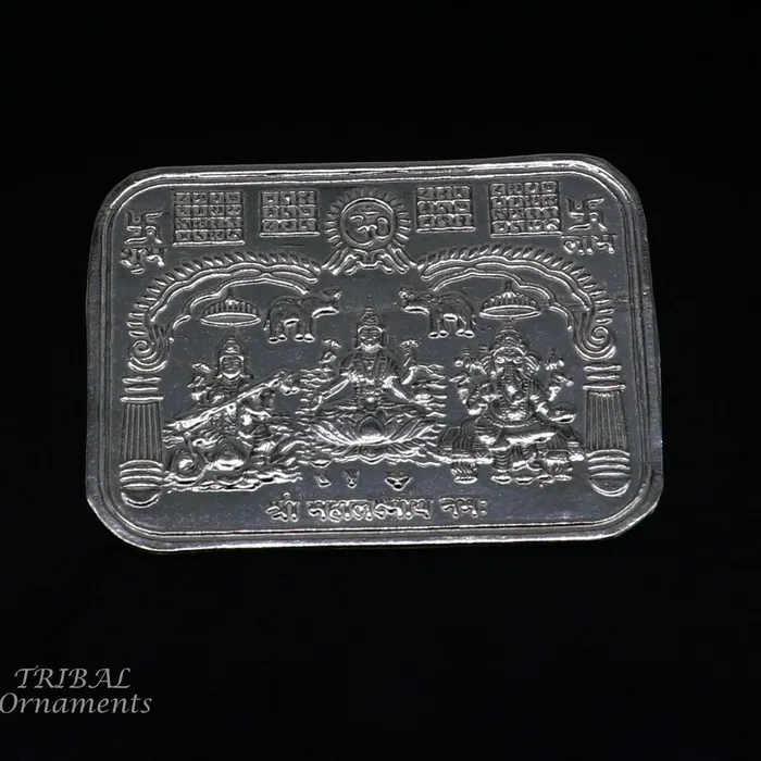TRIBAL ORNAMENTS Necklaces 5 x 4 cm 925 sterling silver handmade Shree lakshmi frame Ganesha and Sarashwati silver holy divine article for wealth and prosperity su846
