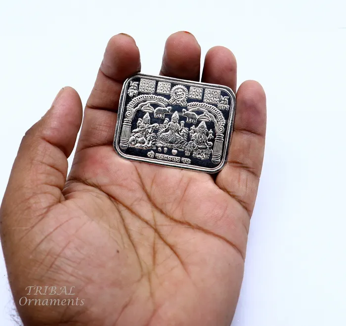 TRIBAL ORNAMENTS Necklaces 5 x 4 cm 925 sterling silver handmade Shree lakshmi frame Ganesha and Sarashwati silver holy divine article for wealth and prosperity su846