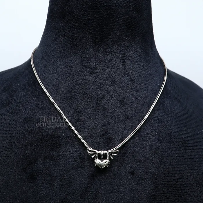 TRIBAL ORNAMENTS Necklaces 925 solid sterling silver handmade amazing heart with feather design customized pendant stylish locket unisex gifting jewelry ssp1660 TRIBAL ORNAMENTS Necklaces 925 solid sterling silver handmade amazing heart with feather design customized pendant stylish locket unisex gifting jewelry ssp1660