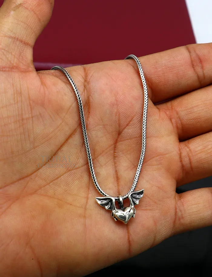 TRIBAL ORNAMENTS Necklaces 925 solid sterling silver handmade amazing heart with feather design customized pendant stylish locket unisex gifting jewelry ssp1660