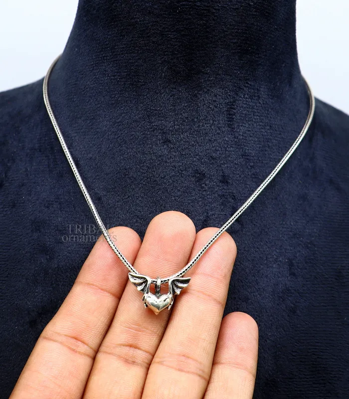 TRIBAL ORNAMENTS Necklaces 925 solid sterling silver handmade amazing heart with feather design customized pendant stylish locket unisex gifting jewelry ssp1660
