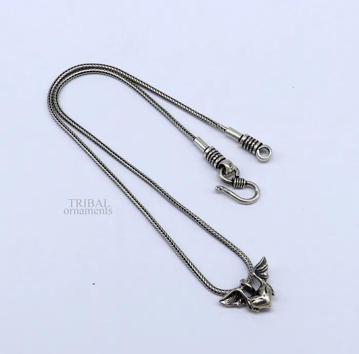 TRIBAL ORNAMENTS Necklaces 925 solid sterling silver handmade amazing heart with feather design customized pendant stylish locket unisex gifting jewelry ssp1660