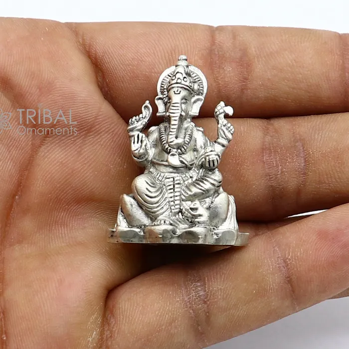 TRIBAL ORNAMENTS Necklaces 925 Sterling silver Divine lord idol Ganesha statue art best puja figurine for home temple for wealth and prosperity art730