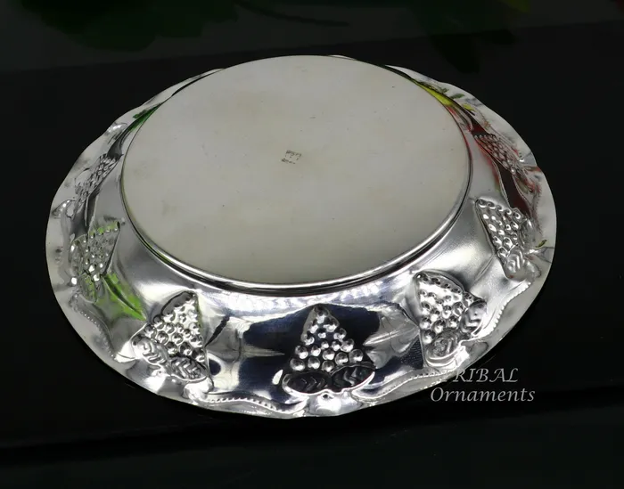TRIBAL ORNAMENTS Necklaces 925 sterling silver exclusive handcrafted work light weight Puja tray or plate puja utensils silver article silver thali sv266