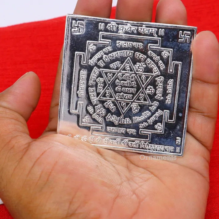 TRIBAL ORNAMENTS Necklaces 925 sterling silver handmade Shree kuber Yantram silver holy divine Yantram for wealth and prosperity best puja article gifting su792
